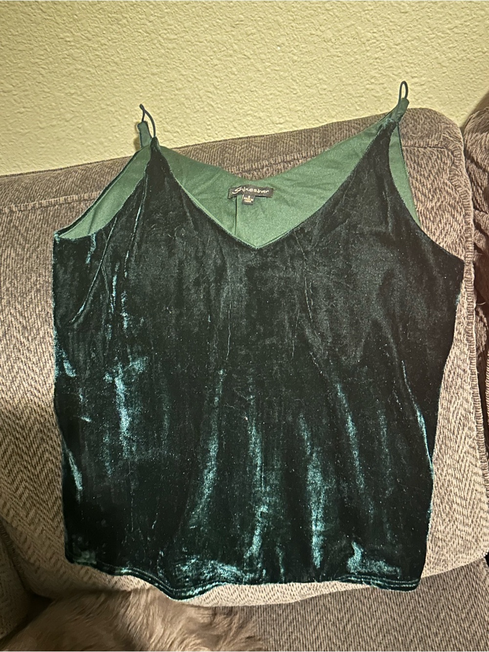 Shinestar Emerald Green Velvet V-Neck Camisole